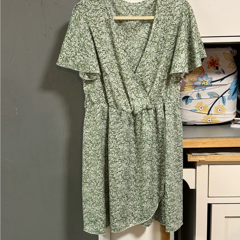 Floral Green Wrap Dress